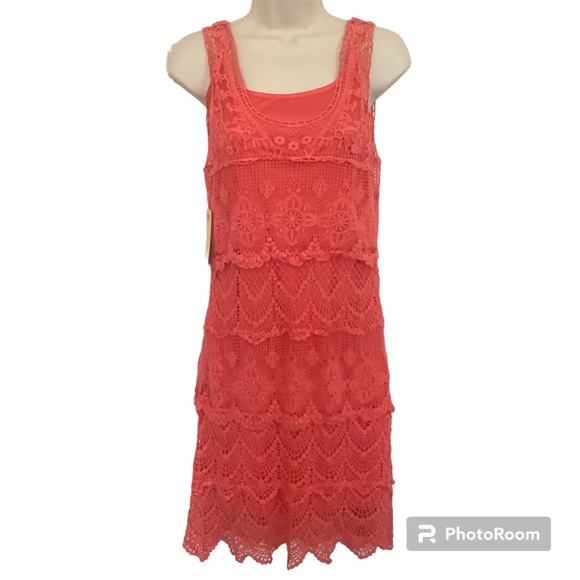American Rag Dresses & Skirts - NWT American Rag Cie Lined Sleeveless Tiered Crochet Dress Size Small Hot Coral
